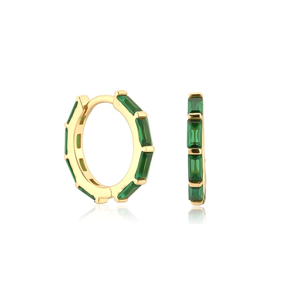 Green baguette-cut crystal hoop earrings