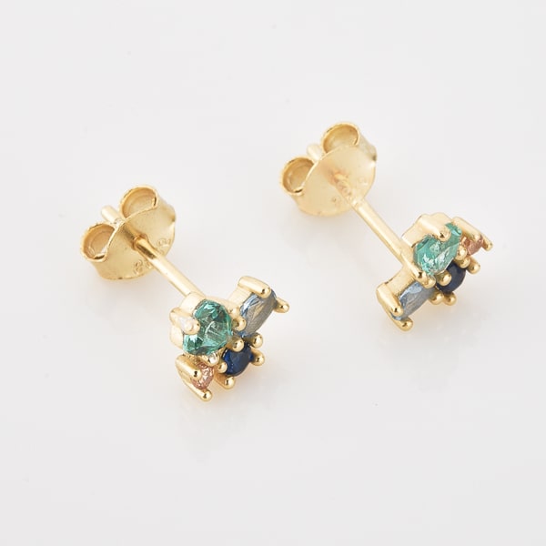 Green crystal cluster stud earrings details