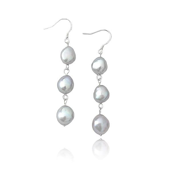 Grey triple pearl drop earrings
