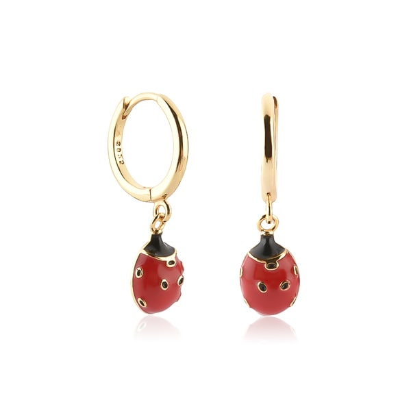 Ladybug mini hoop drop earrings