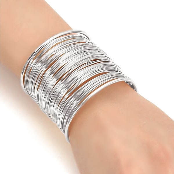 Large silver wire cuff bracelet