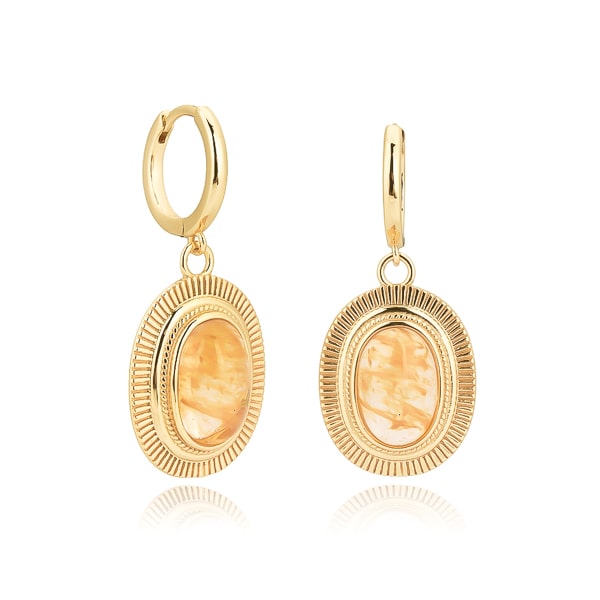 Large gold oval stone drop earrings