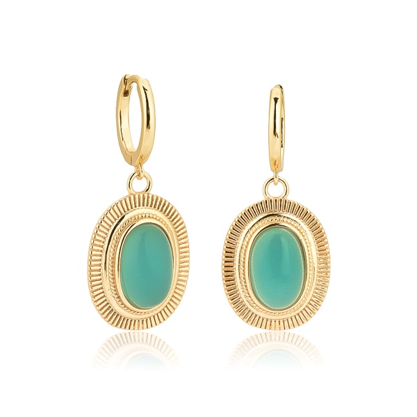 Large turquoise oval stone drop earrings