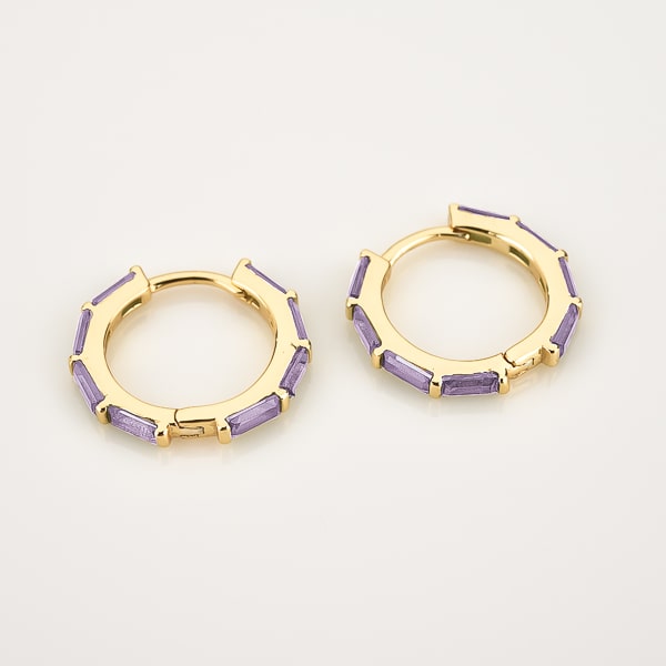 Lavender baguette-cut crystal hoop earrings detail
