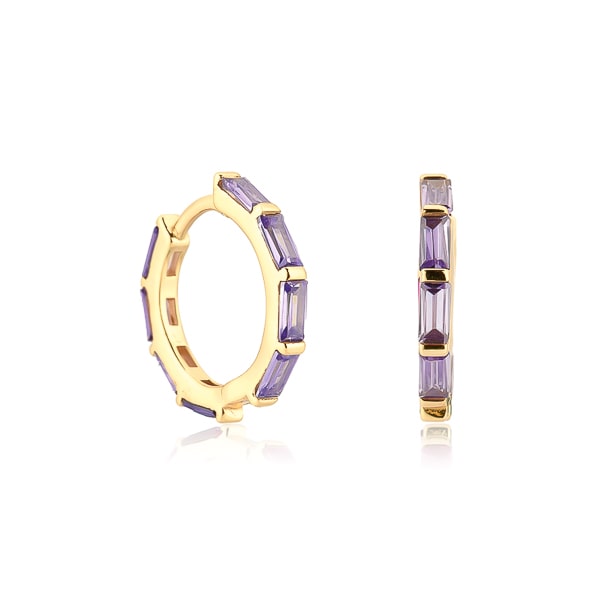 Lavender baguette-cut crystal hoop earrings