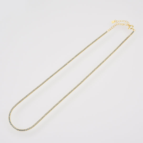 Light blue gold tennis chain choker necklace