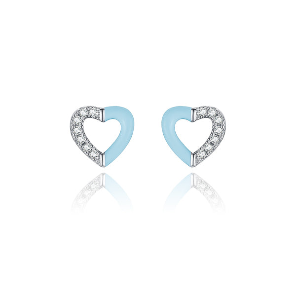 Light blue heart stud earrings