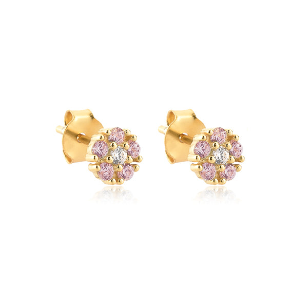Light pink crystal floral stud earrings