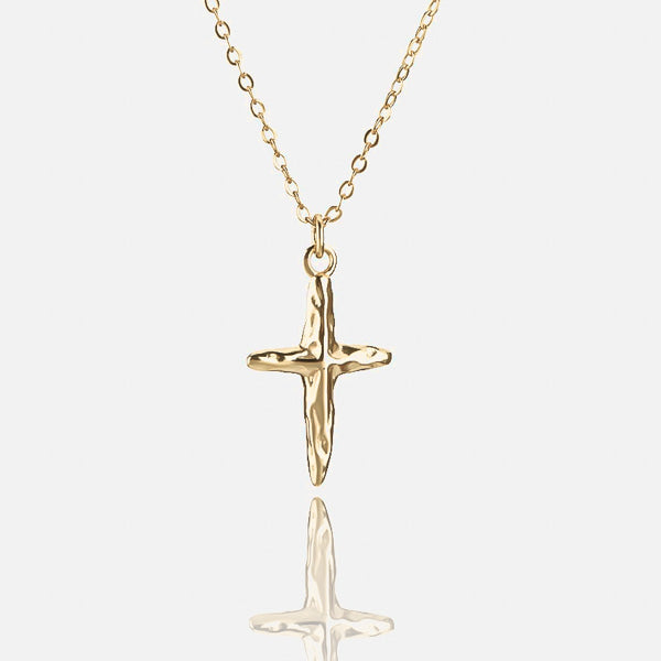Liquid gold cross pendant necklace details