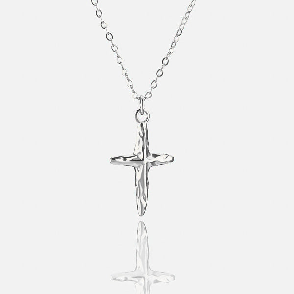 Liquid silver cross pendant necklace details