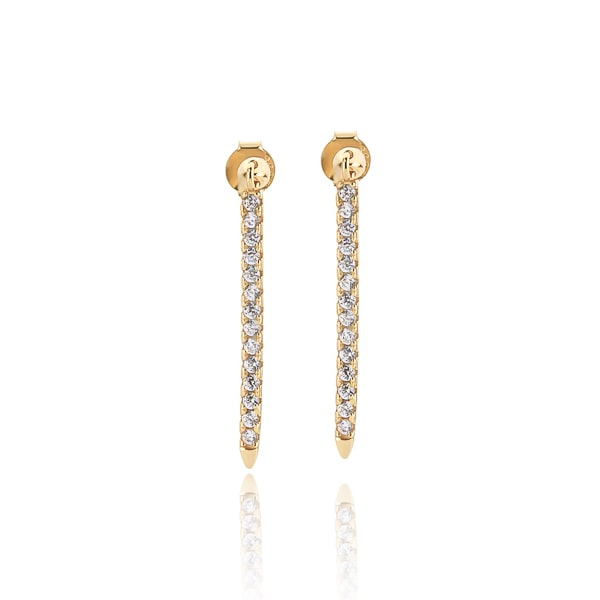 Long gold crystal drop bar earrings
