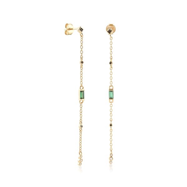 14K White Gold Bezel Set Chain Drop Diamond Earrings