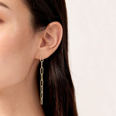 Long gold oval link chain drop earrings