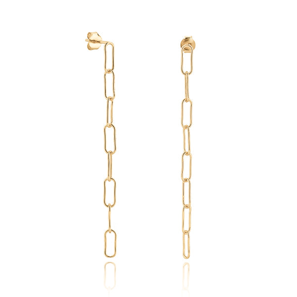 Long gold oval link chain drop earrings