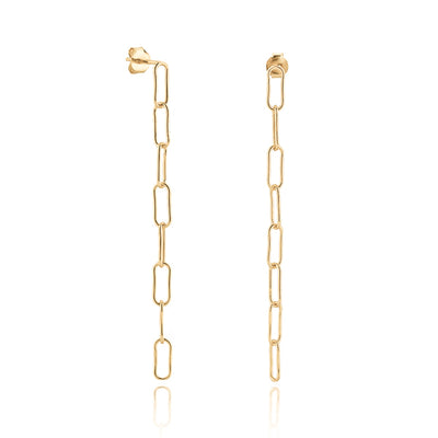 Long Gold Oval Link Chain Drop Earrings