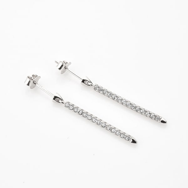 Long silver crystal drop bar earrings detail