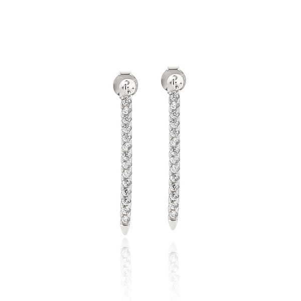 Long silver crystal drop bar earrings