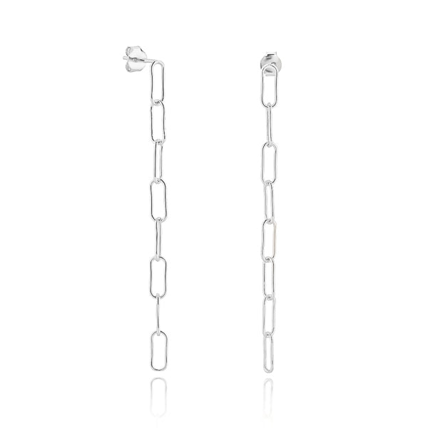 Long silver oval link chain drop earrings