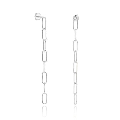 Long Silver Oval Link Chain Drop Earrings