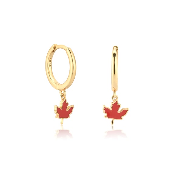 Maple leaf mini hoop drop earrings