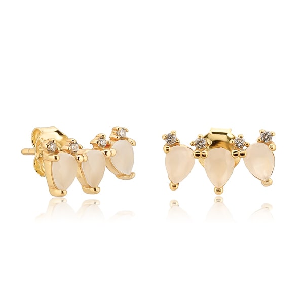Milky triple pear crystal stud earrings