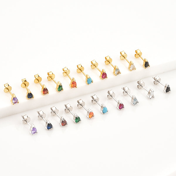 Mini teardrop stud earrings with pear-cut pink cz stone