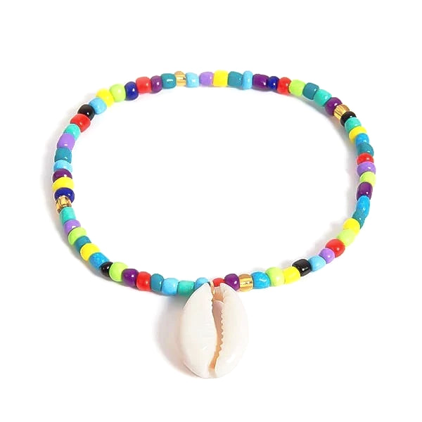 Multicolor beaded seashell anklet