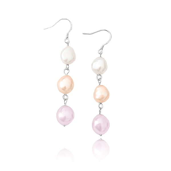 Multicolor triple pearl drop earrings