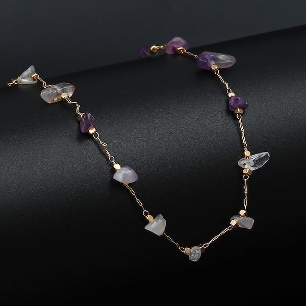 Natural amethyst bead anklet