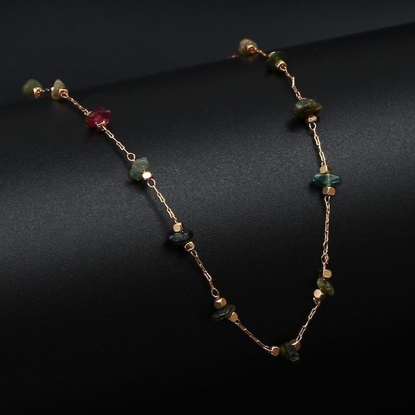 Natural tourmaline bead anklet