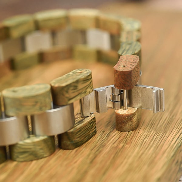 Natural walnut wood bracelet close up details