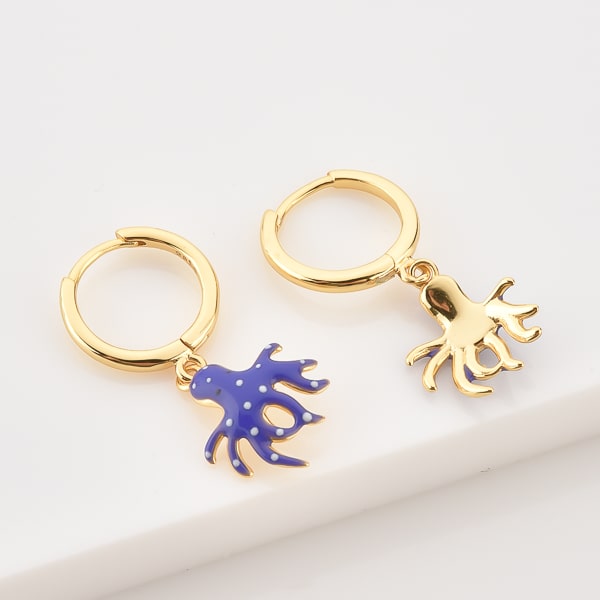 Octopus mini hoop drop earrings detail
