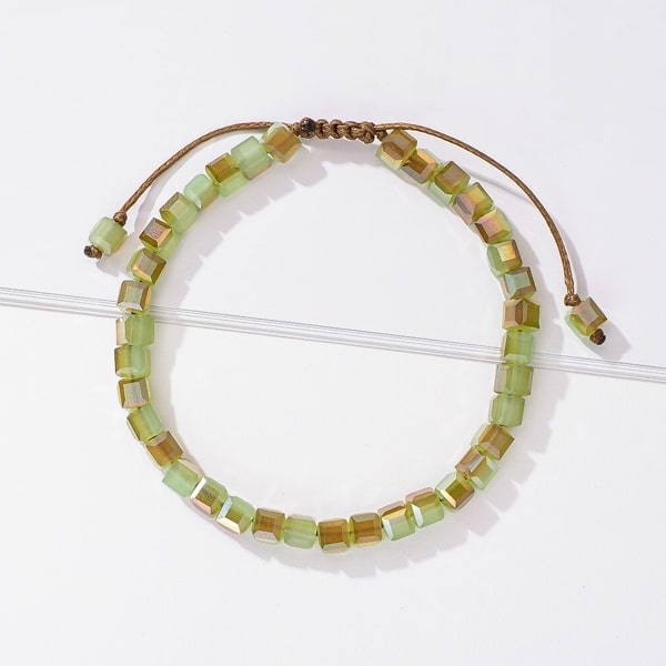 Handmade bracelet with olive green square crystal beads