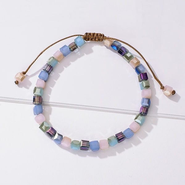 Handmade bracelet with pastel lilac square crystal beads