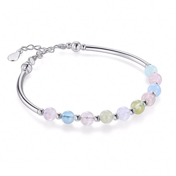 Pastel crystal bead bangle bracelet made of sterling silver