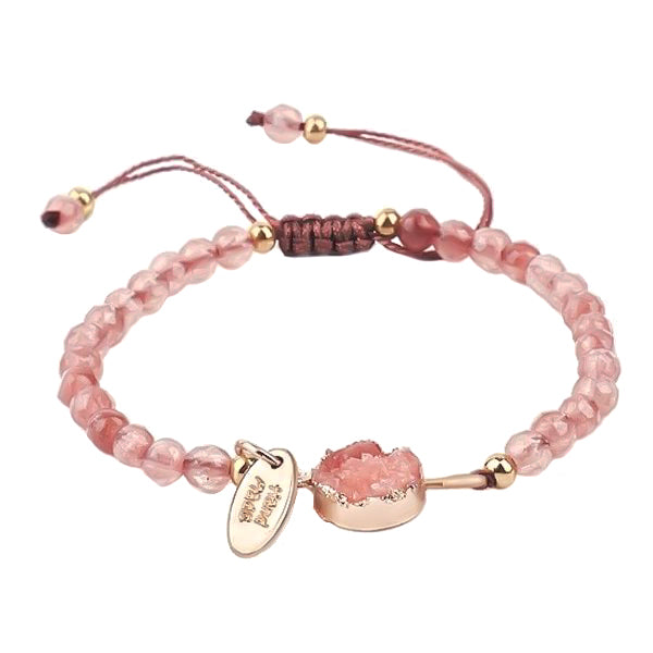 Pink beaded rose quartz geode bracelet