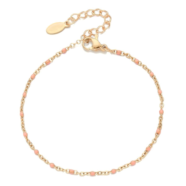 Designer CC Lock Charm & Thick Gold Bead Bracelet, Light Pink