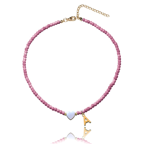 Pink beaded initial choker necklace