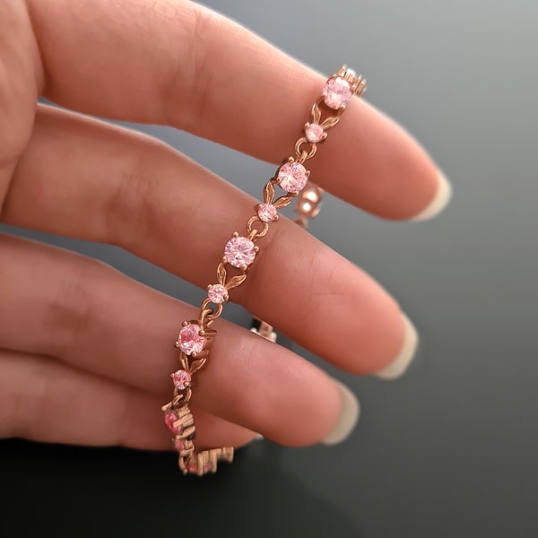 Haven Gold Crystal Heart Delicate Chain Bracelet in Pink Crystal