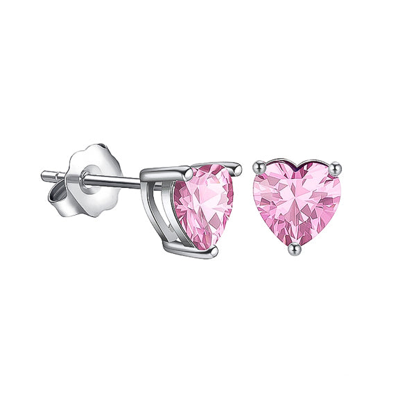 Pink cubic zirconia heart stud earrings