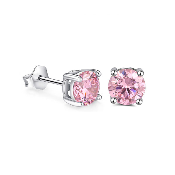 Orecchini A Perno In Argento Con Zirconi Cubici: Oro Rosa Ipoallergenico, Donna, 0,9 Carati
