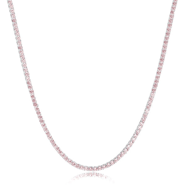 Silver pink tennis choker necklace