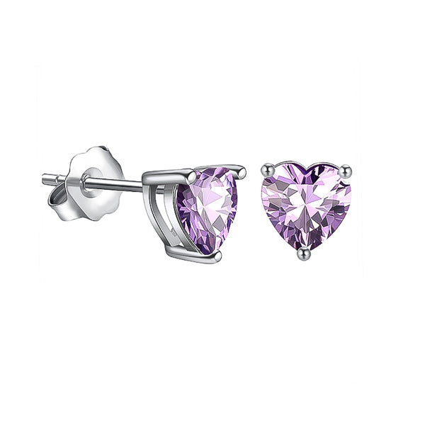 Purple cubic zirconia heart stud earrings