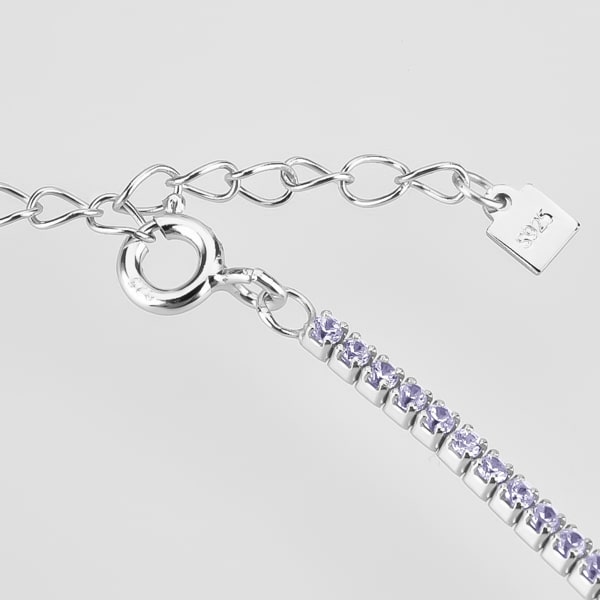 Details of the silver tennis choker necklace with purple cubic zirconia stones