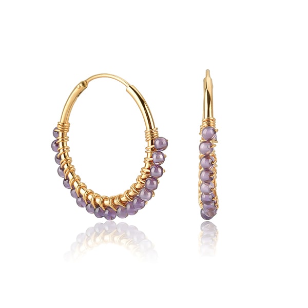 Purple bead hoop earrings
