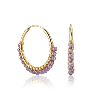 Purple Bead Hoop Earrings