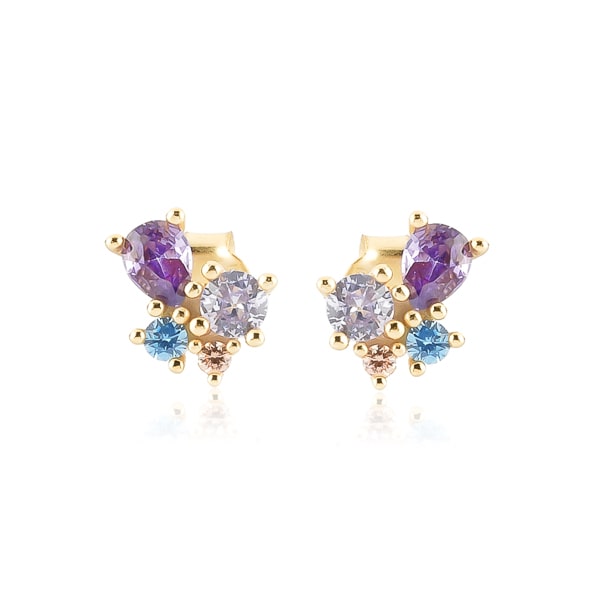 Purple crystal cluster stud earrings