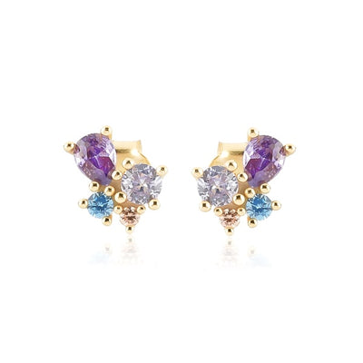 Purple Crystal Cluster Stud Earrings