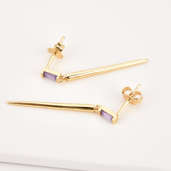 Purple crystal drop spike stud earrings detail