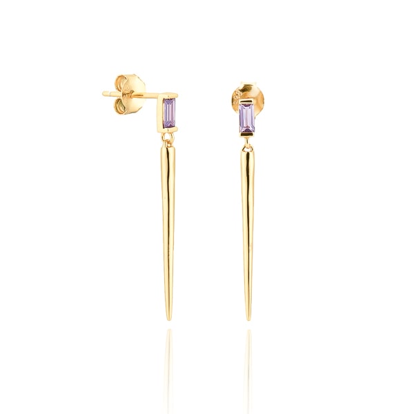 Purple crystal drop spike stud earrings